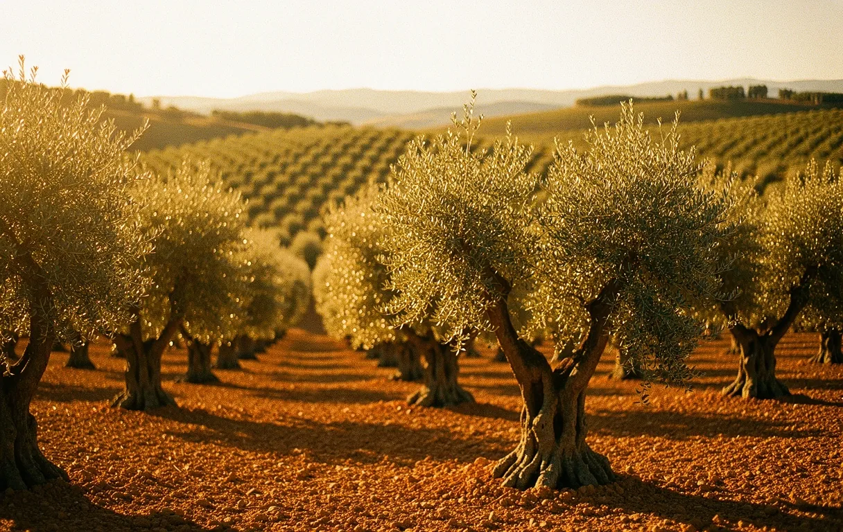 Uliveto toscano sotto il sole pomeridiano