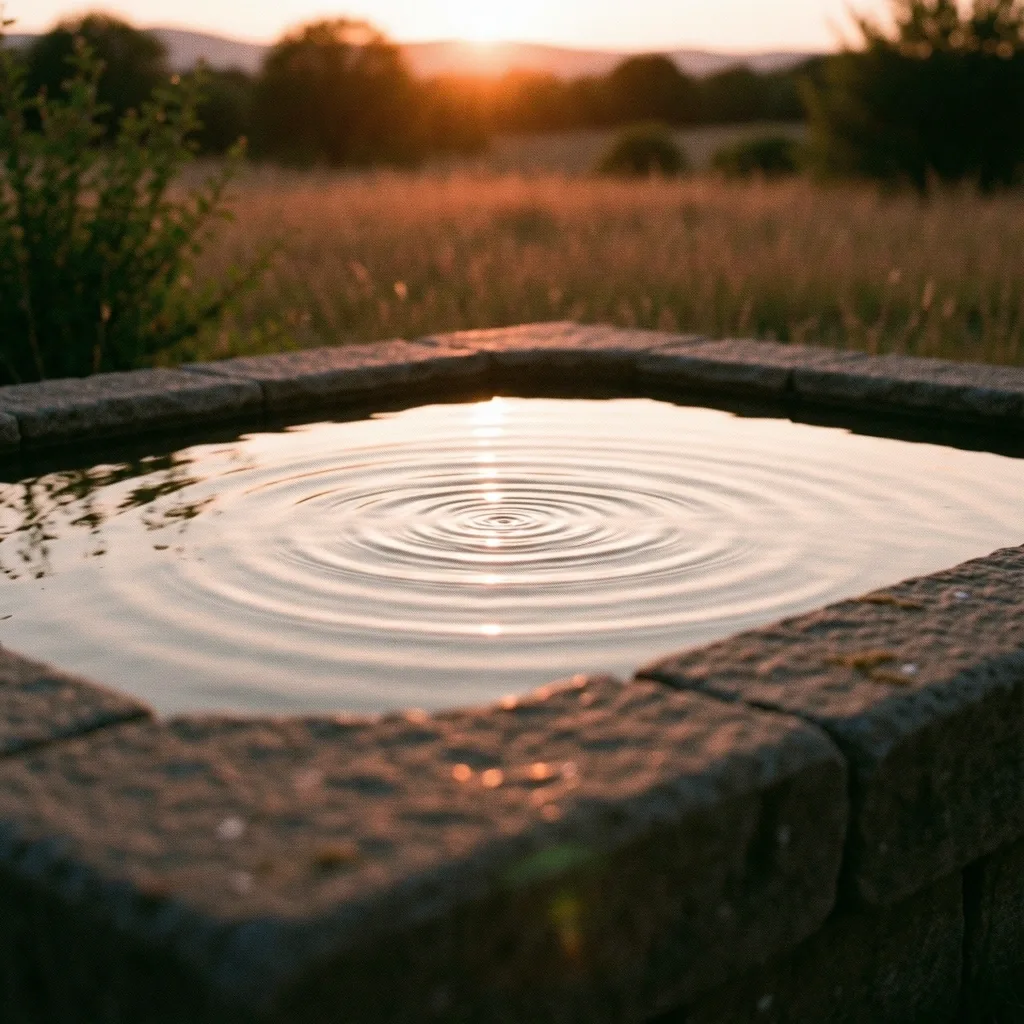 Riflessi dell'acqua in una vasca di pietra